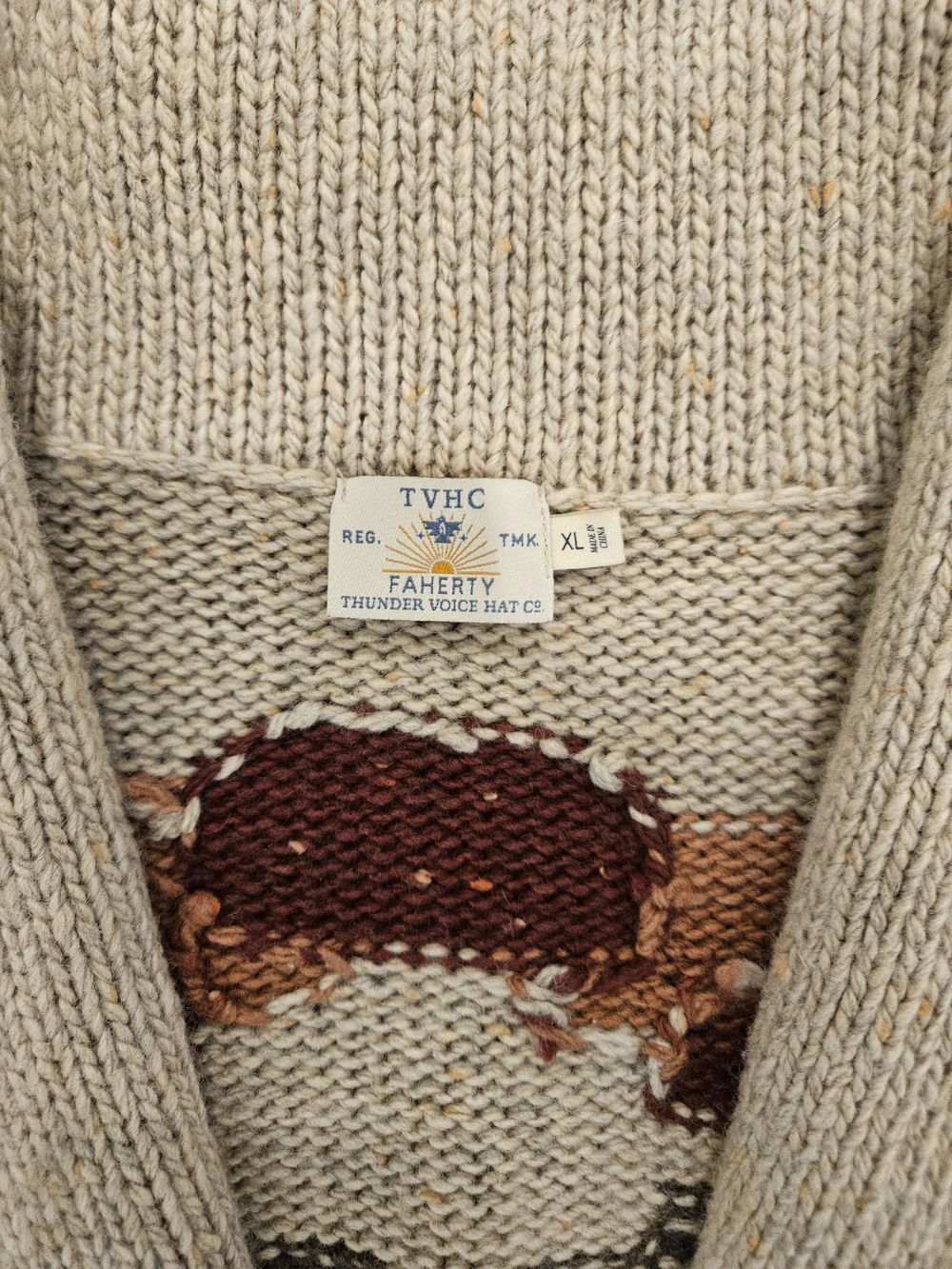 Faherty X Lehi Thunder Voice Eagle Woodland Wool Blend Cardigan In Sunset Sz.XL